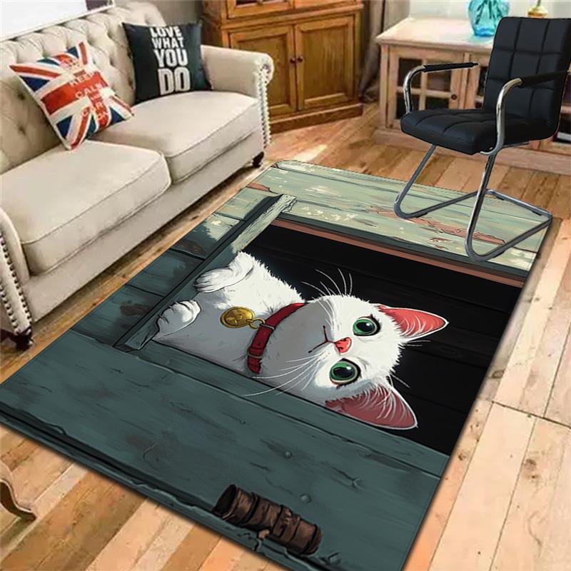 Little white cat pattern Rug Floor Mat for Living Room or Bedroom Soft and Comfortable Carpet a Gift for Birthday and Holiday.