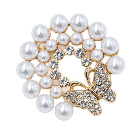 Dress Brooch Faux Pearl Rhinestone Flower Brooch, Retro Lapel Pin for Oxidation Resistant Wedding Party Bridal Shower, Women Girls Clothing