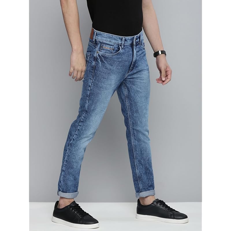 The Indian Garage Co Men Slim Fit Solid Mid-Rise Stretchable Jeans Blue 30 синий