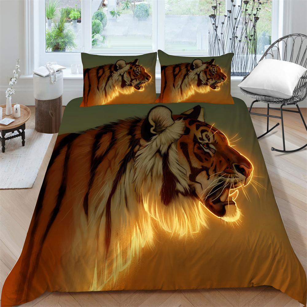 Bedding Clothes Tiger Print Duvet Cover Set Polyester Men Single Double Size Home Textiles Soft Quilt Cover Pillowcase