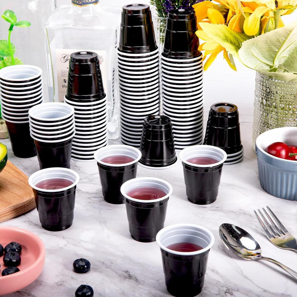 20-60 Stück 2oz Mini Party Schnapsbecher Plastik Schwarz Rosa Einwegbecher Abschluss Geburtstag Hochzeit Feiertag Picknick Party Valentinstag