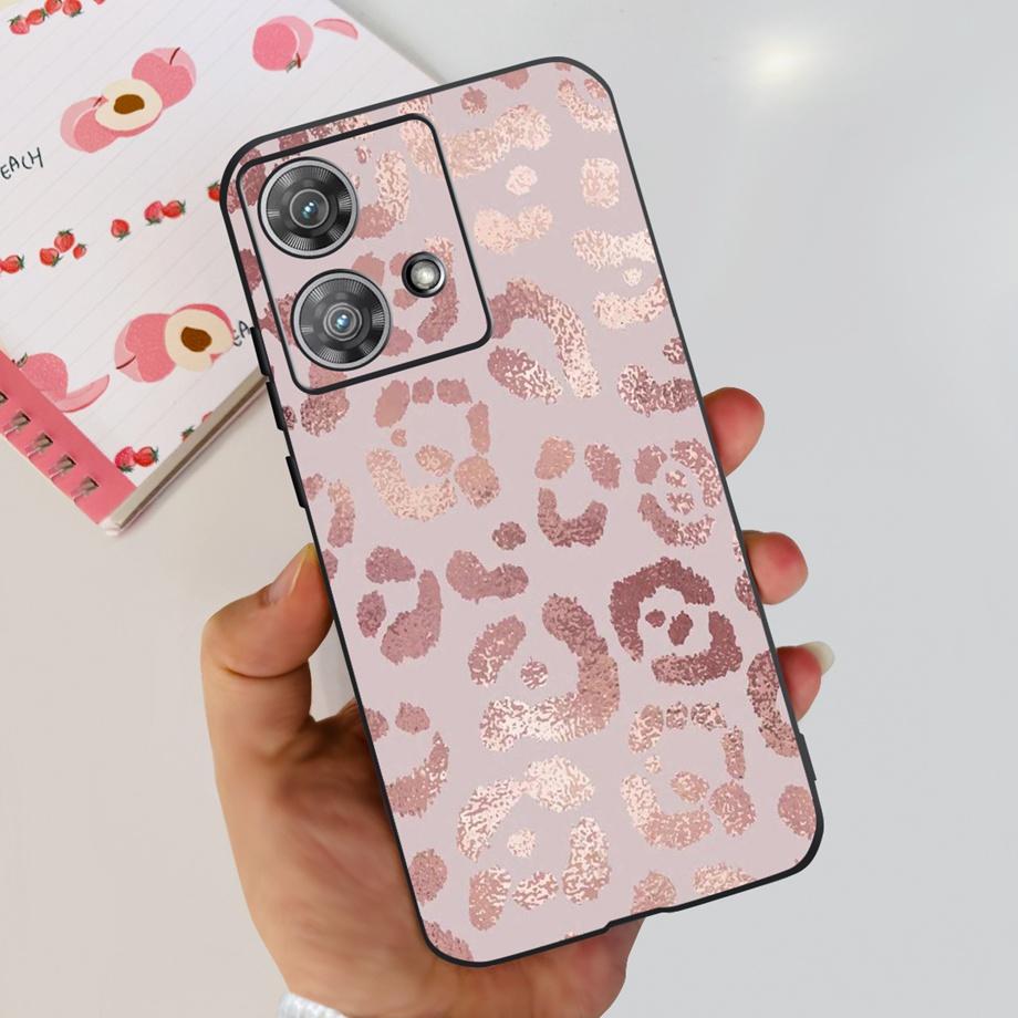 For Motorola Moto Edge 40 Neo 5G Case Black Matte Cases With Pattern Print Soft Liquid Silicone Cover For Motorola Edge40 Fundas
