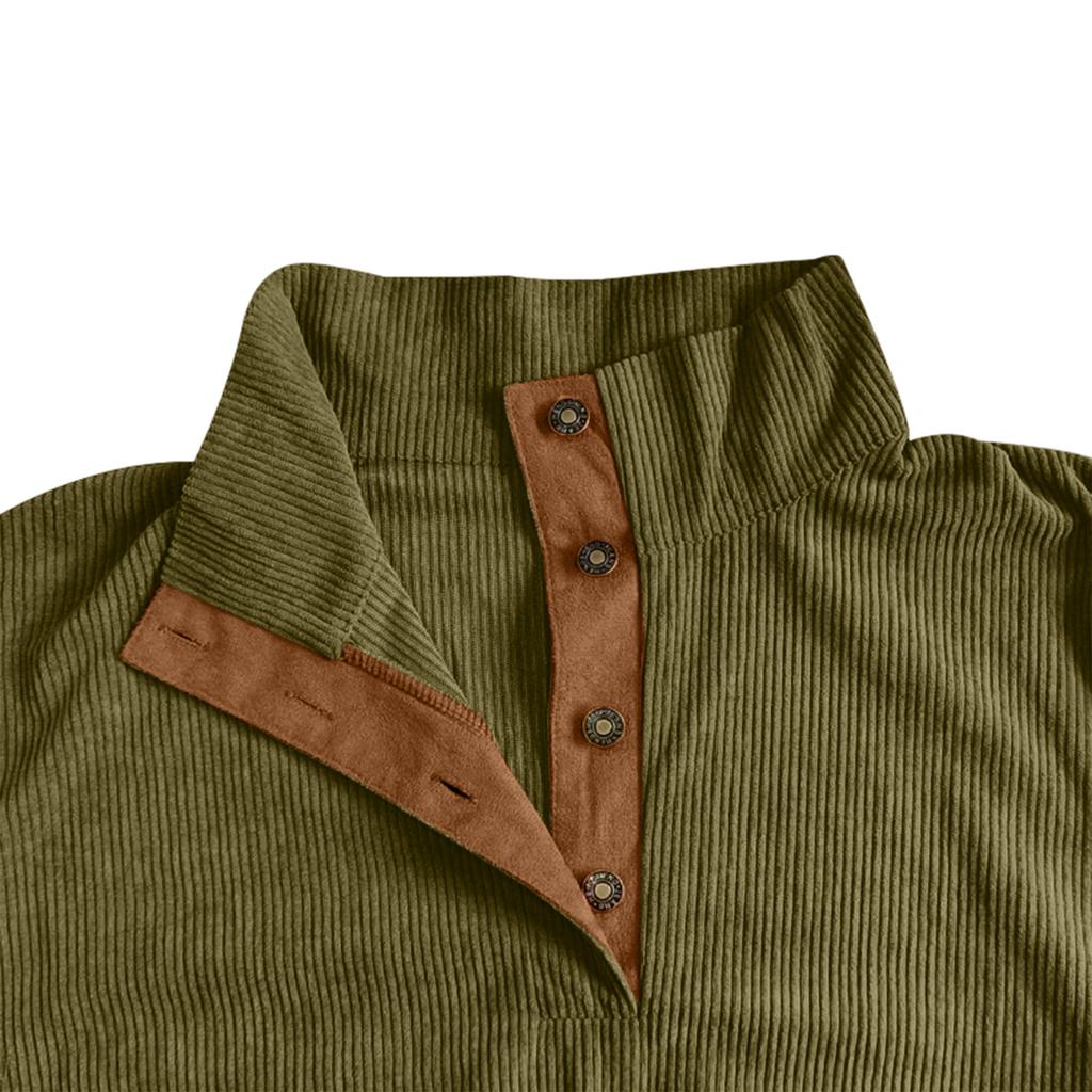 Men's Corduroy Button-Up Stand Collar Long Sleeve Sweatshirt