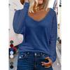 Fashion See-through Striped Long Sleeve T-Shirt Female Autumn Loose V Neck Pullover Tops Women Solid Color Casual Commuter Tees