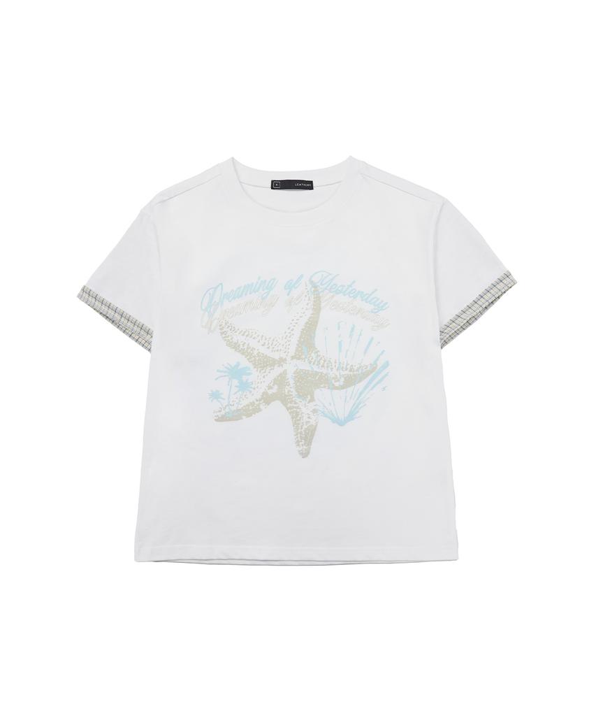 Ledeoli [Crop] Ocean Haze Roll-Up Short Sleeve T-Shirt [Black]