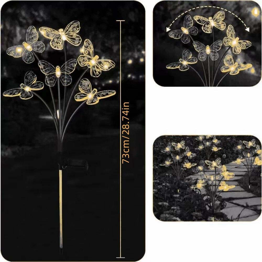 1PC 6-head LED Solar Butterfly Lights Outdoor 2 Modes Decoration Lights,Ground Plug Light For Garden,Lawn,Courtyard,Landscape
