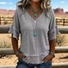 Women's V Neck Fringe Top Layered Ruffle Half Sleeve Loose Casual Summer Blouses