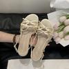 2025 Summer New Satin Bow Open-toed Flat-soled Soft-soled Sandals Round Head Outer Wear Flat-heeled Cool Slippers