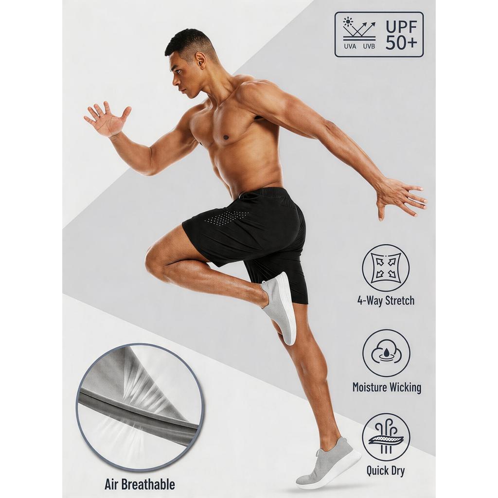 Pantalones Cortos Deportivos Ligeros de Secado Rápido Transpirables Casuales para Hombre con Cintura Elástica y Bolsillo con Cremallera