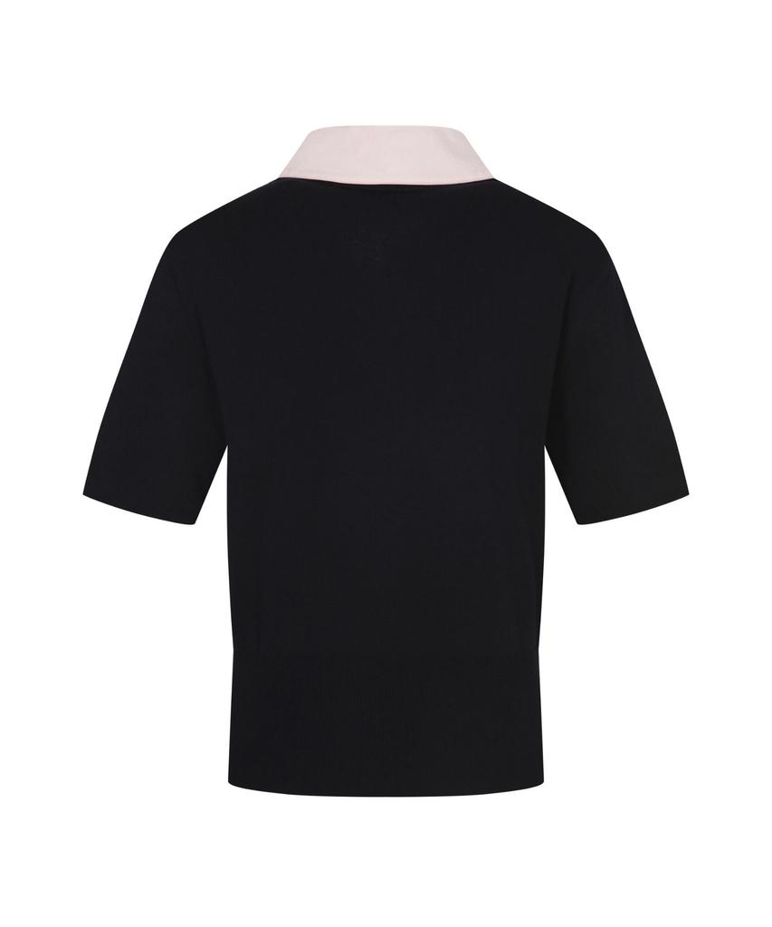 MONDAYFLOW Shirt Layered Knit Top Short Sleeve_Dark Navy