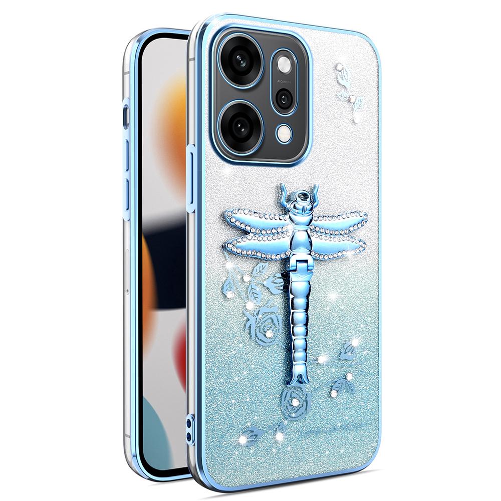 

KADEM For Oppo Reno14 Pro 5G (Global) Case Dragonfly Kickstand TPU Flowers Glitter Phone Cover Blue