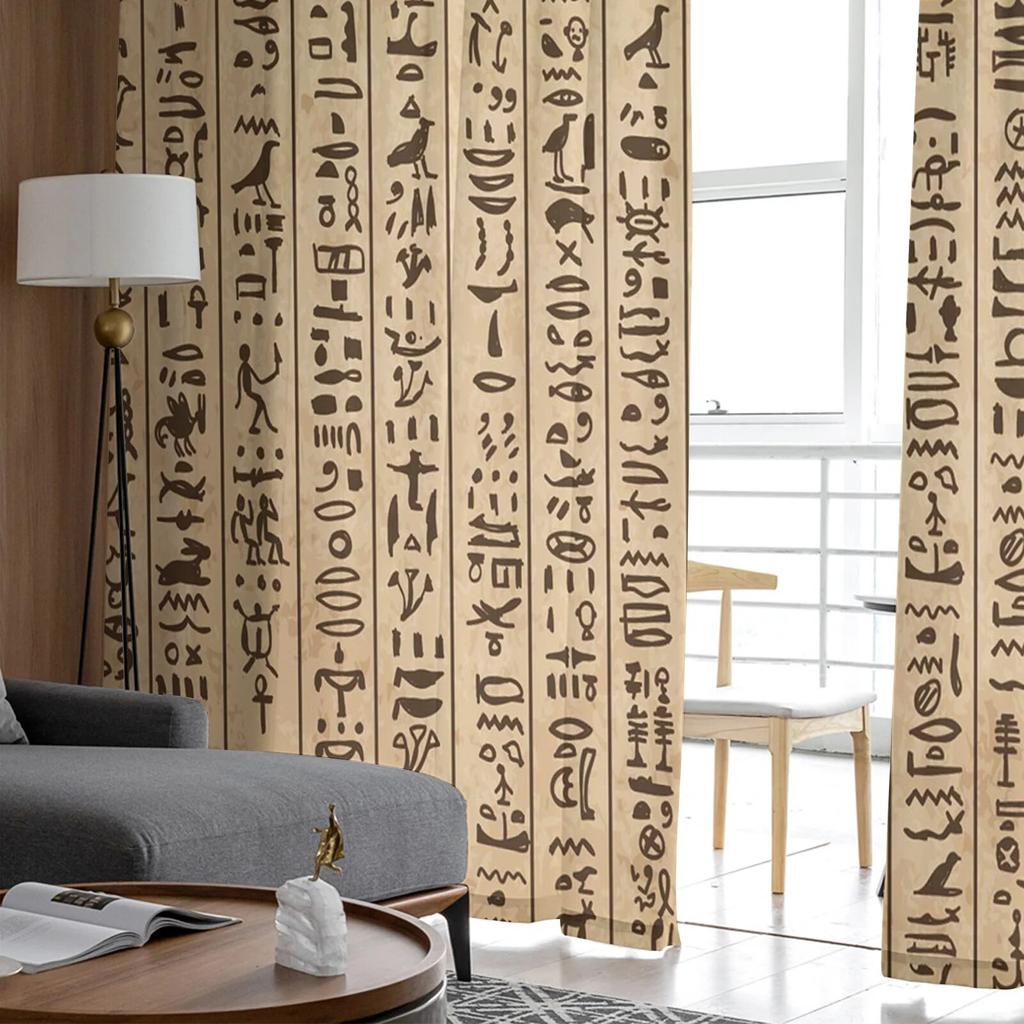 Αρχαία Αίγυπτος Ιερογλυφικά ρετρό κουρτίνες από τούλι για κρεβατοκάμαρα Μοντέρνες κουρτίνες Voile Διακόσμηση σπιτιού Κουρτίνες παραθύρων