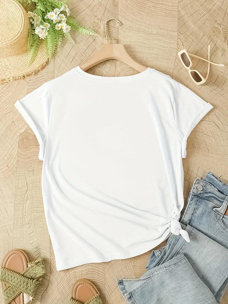 Floral Print Crew Neck TShirt Casual Short Sleeve TShirt For Spring Summer Womens Clothing Aesthetic Clothes Womens Tshirt