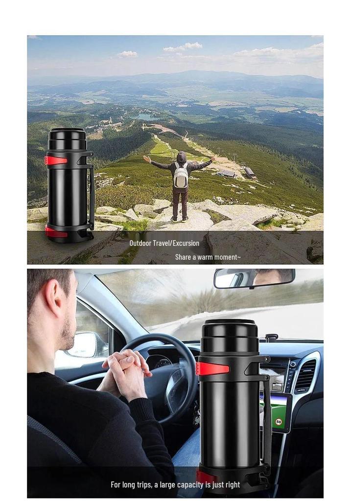 Großes Fassungsvermögen 304 Edelstahl Thermoskanne, Isolierter Outdoor-Becher für Heißwasser, Reise-Wasserkocher für das Auto