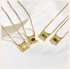Square Pendant Necklace Stainless Steel Natural Stone Inlay Box Chain for Women Vintage Healing Jewelry Waterproof