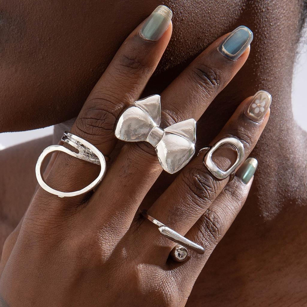 2026 New Trendy Geometric Gold Silver Colour Set Rings for Women Adjustable Finger Ring Party Wedding Jewelry Accessories