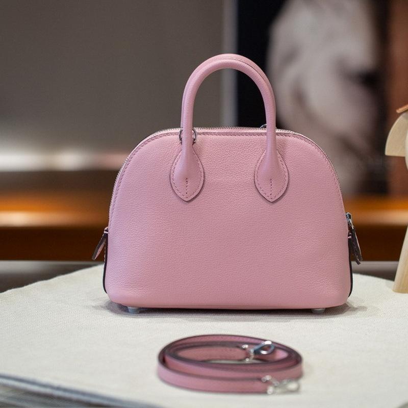 25 New Semi-handmade Wax Wire Steel Hardware First Layer Evercolor Leather Mini Shell Bag, Bowling Handbag
