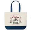 Shopping Bag - PLANETEE - Béatrice the Most Beautiful - Blue Background - Cotton 40x45 Cm - Made In France