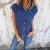 New Casual Summer Loose Short Sleeve Button Pocket Cotton and Linen Shirt Women