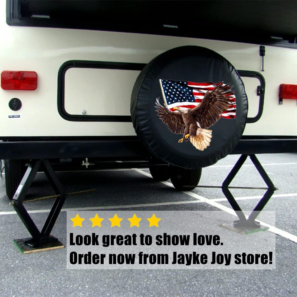 Spare Tire Cover, Wheel Cover With American Eagle USA Flag PVC Leather Waterproof Dust-Proof Universal Fit For Jeep Trailer RV SUV Camper Vehicle (15