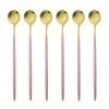 Juego de cucharas con mango largo dorado de 6 uds., juego de cubiertos de acero inoxidable mate, bebida agitadora pulida, helado, postre, cuchara para té, vajilla