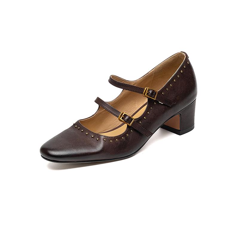 Fashion 2025 Fashion Women Pumps Shoes Chunky High Heels Leather Mary Jane Vintage Summer Round Toe Shoes Spring Woman Black Size 34-40