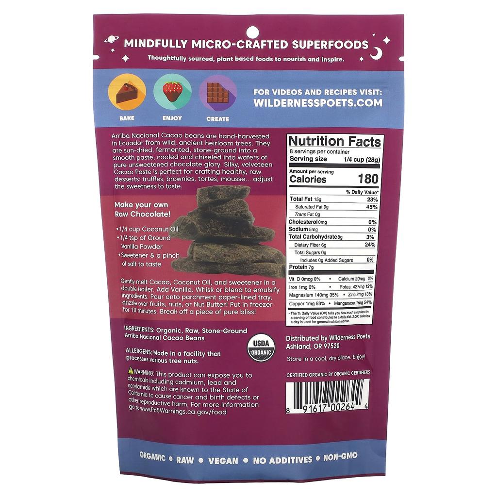 Organic Arriba Nacional Cacao Paste, Dark Chocolate, 226G(8Oz)