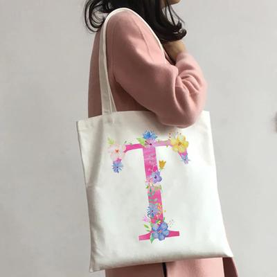 26 Alphabet Letter Women Reusable Canvas Shopping Bag Gril School Bag Alphabet Fashion Travel Tote Bag Large Female Shoulder Bag