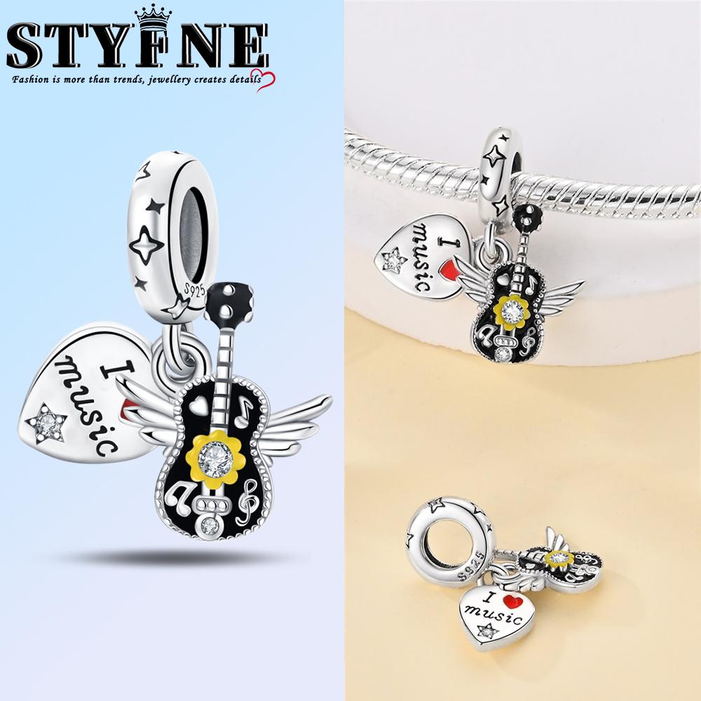 Romantic Music Charms Beads Copper Piano Violin Red Guitar Punk Saxophone Pendants Fit Bracelet Diy Jewelry