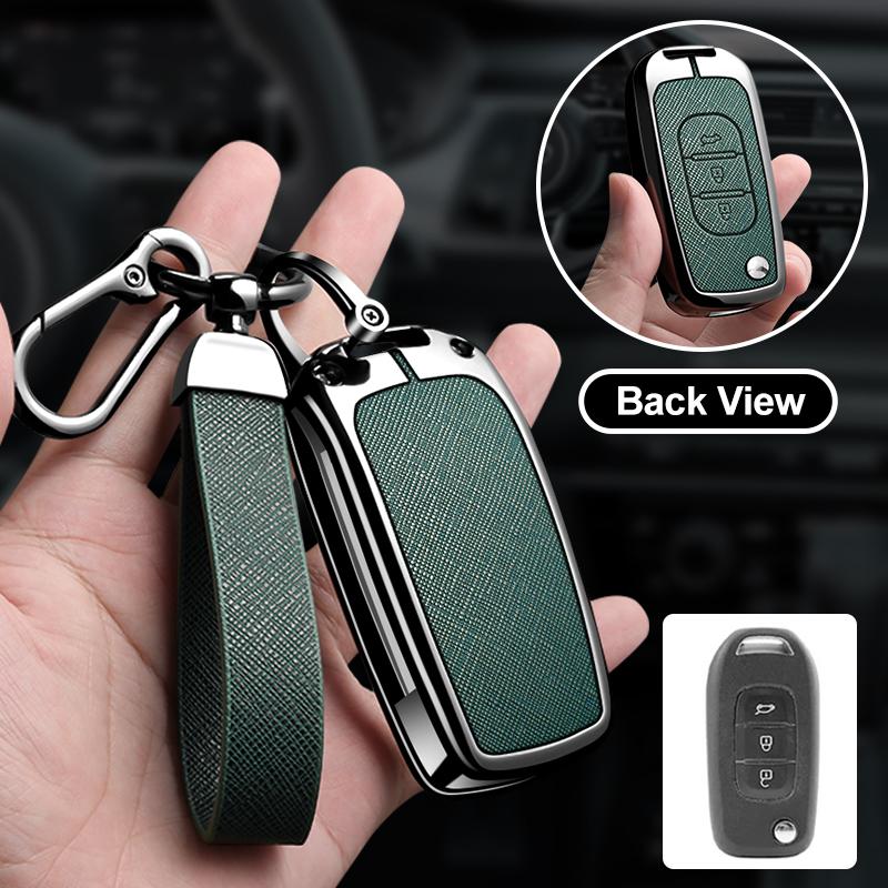Zinc Alloy Leather Car Key Cover Fits Renault Sandero Koleos Captur Kadjar Megane Clio 5 Austral Logan Arkana Koleos Key Shell