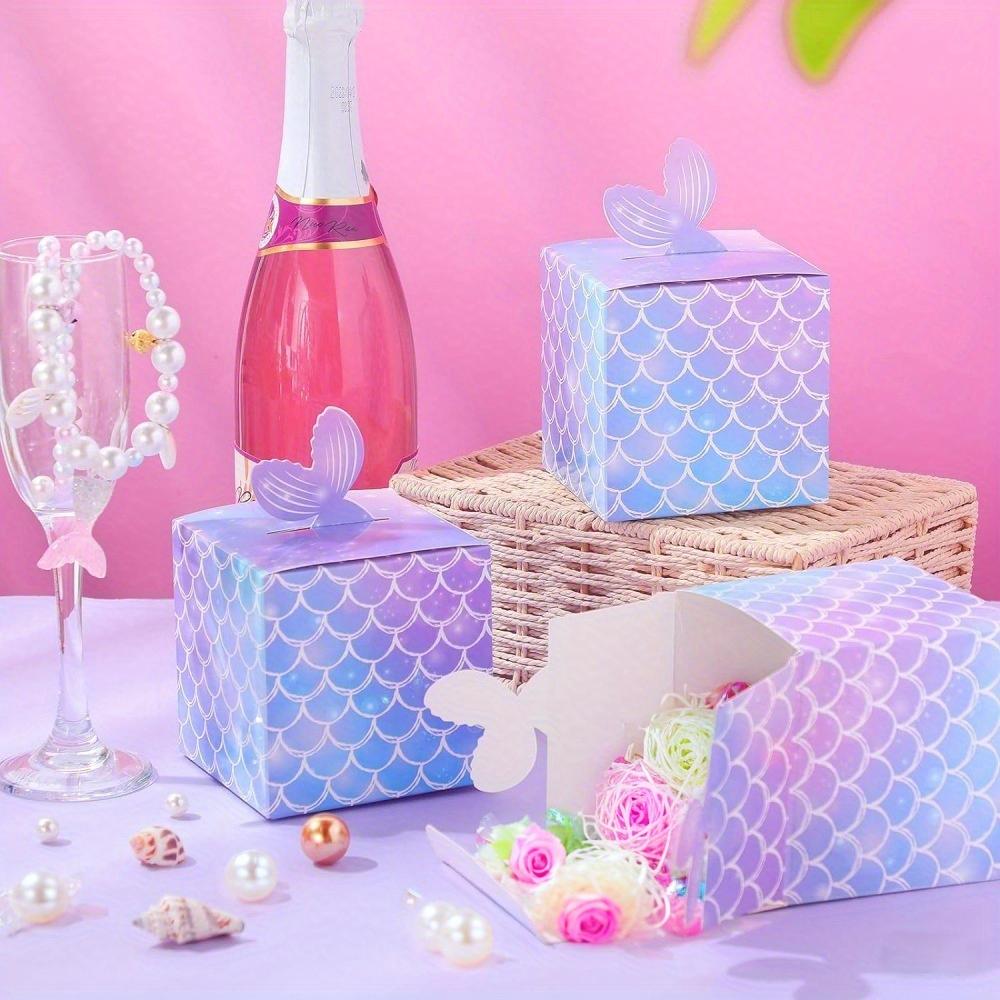 12pcs Mermaid Party Favor Box Paper Treat Boxes Mermaid Tail Gift Box Summer Gift Packaging Box Square Gift Box Gift Wrap Box for Under The Sea Theme