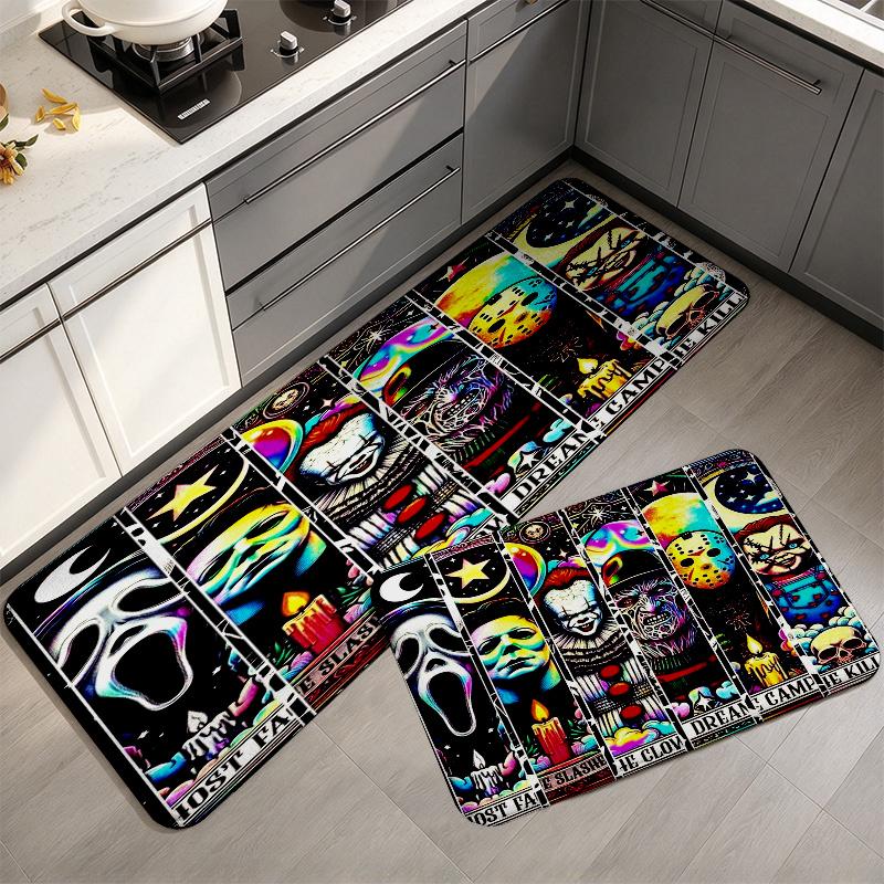 Horror Halloween Flannel Kitchen Mat Christmas Soft Area Rug Non Slip Floor Carpet Home Decoration
