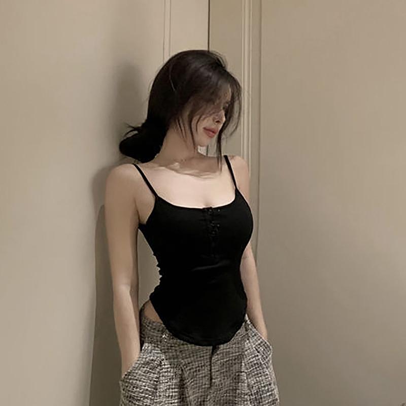 Summer Solid Color Button Irregular Camisole Hotsweet Women Sleeveless Slim Tank Top