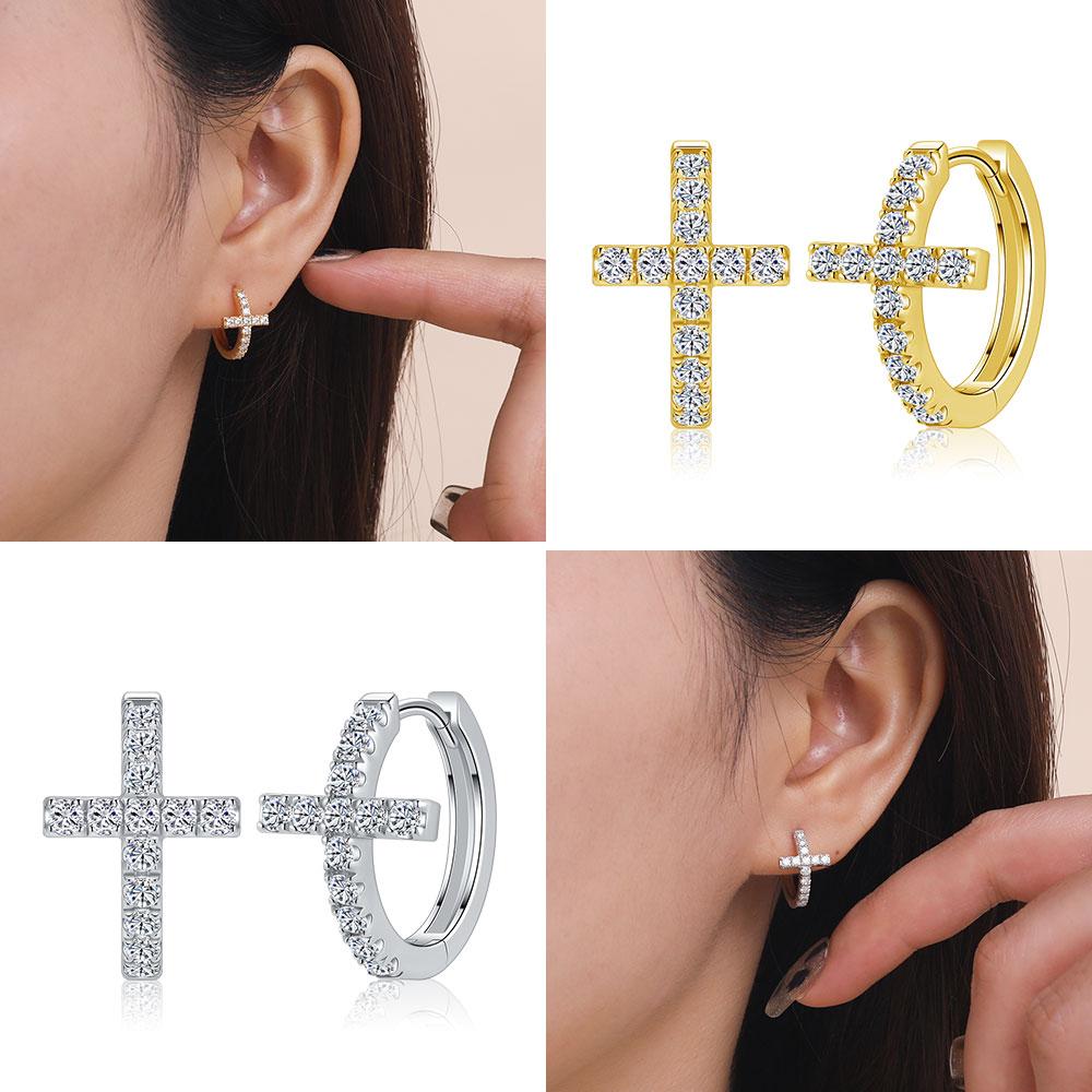 M-JAJA Moissanite Cross Wedding Band Hoop Earrings S925 Silver for Women Gold Plated Fine Jewelry Set Party Gifts