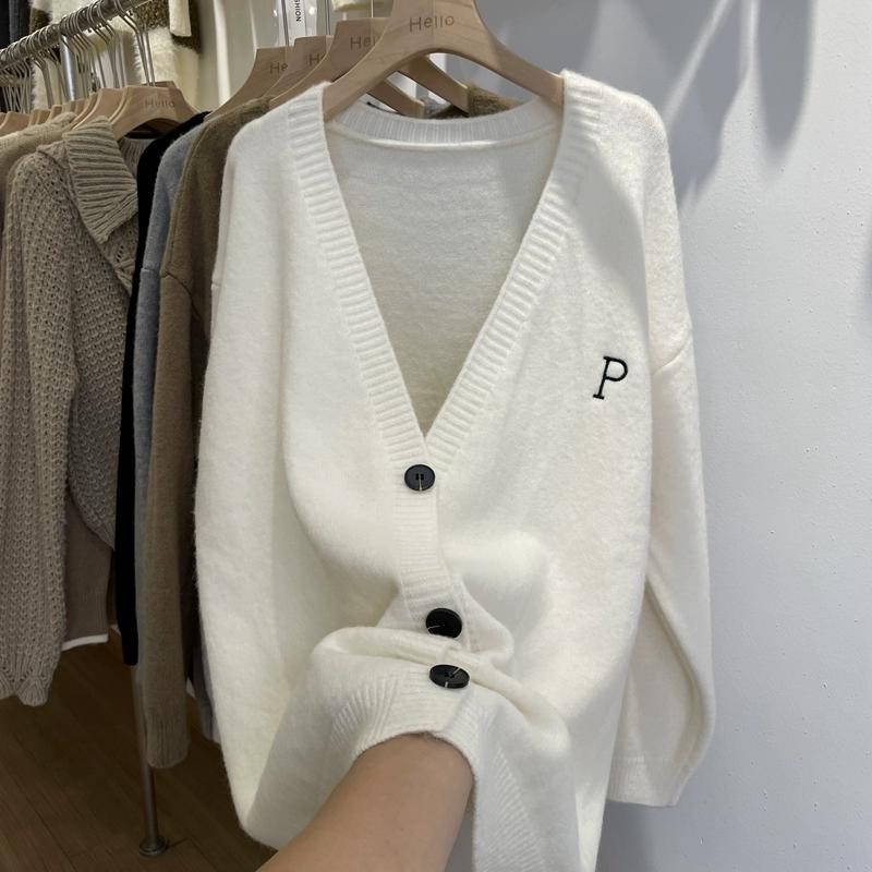 2025 Automne Femmes Pull Cardigan Tricot Basique Mode Hauts T-shirts Manches Longues Corée Chemise Manteau Ample