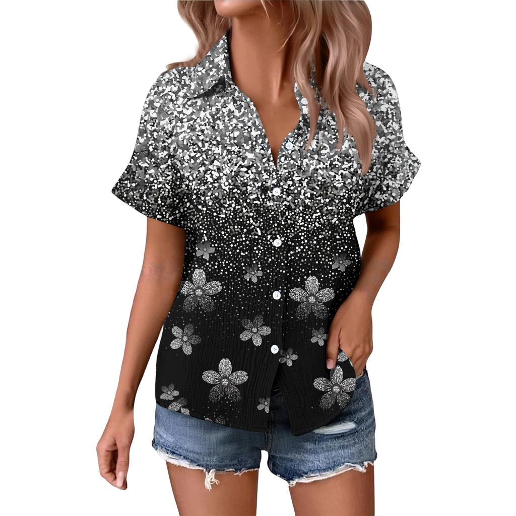 Women's Fashionable Casual Loose Floral Print Short-sleeved Shirt