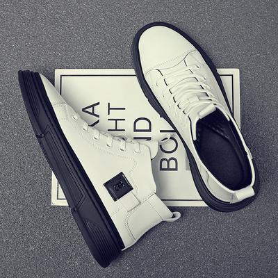 Scarpe alte da ginnastica alla moda per la moda maschile, suole spesse, scarpe casual rialzate, allacciatura, punta tonda scarpe da uomo, scarpe da uomo bianche