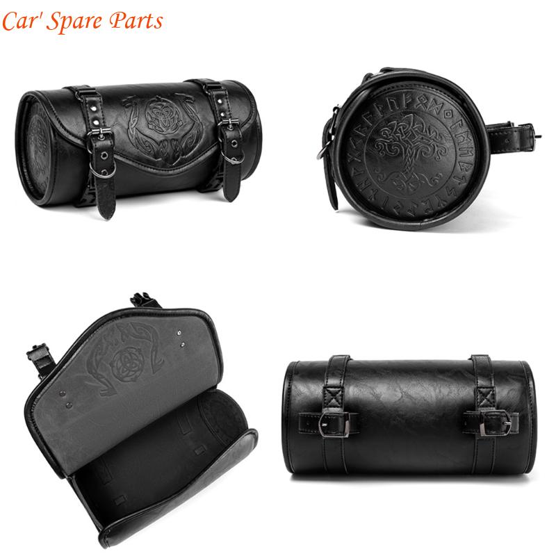 Y4UA Motorcycle Tool Gothic Punk PU Leather Construction Spacious Compartments Quick Install Straps Bag CN