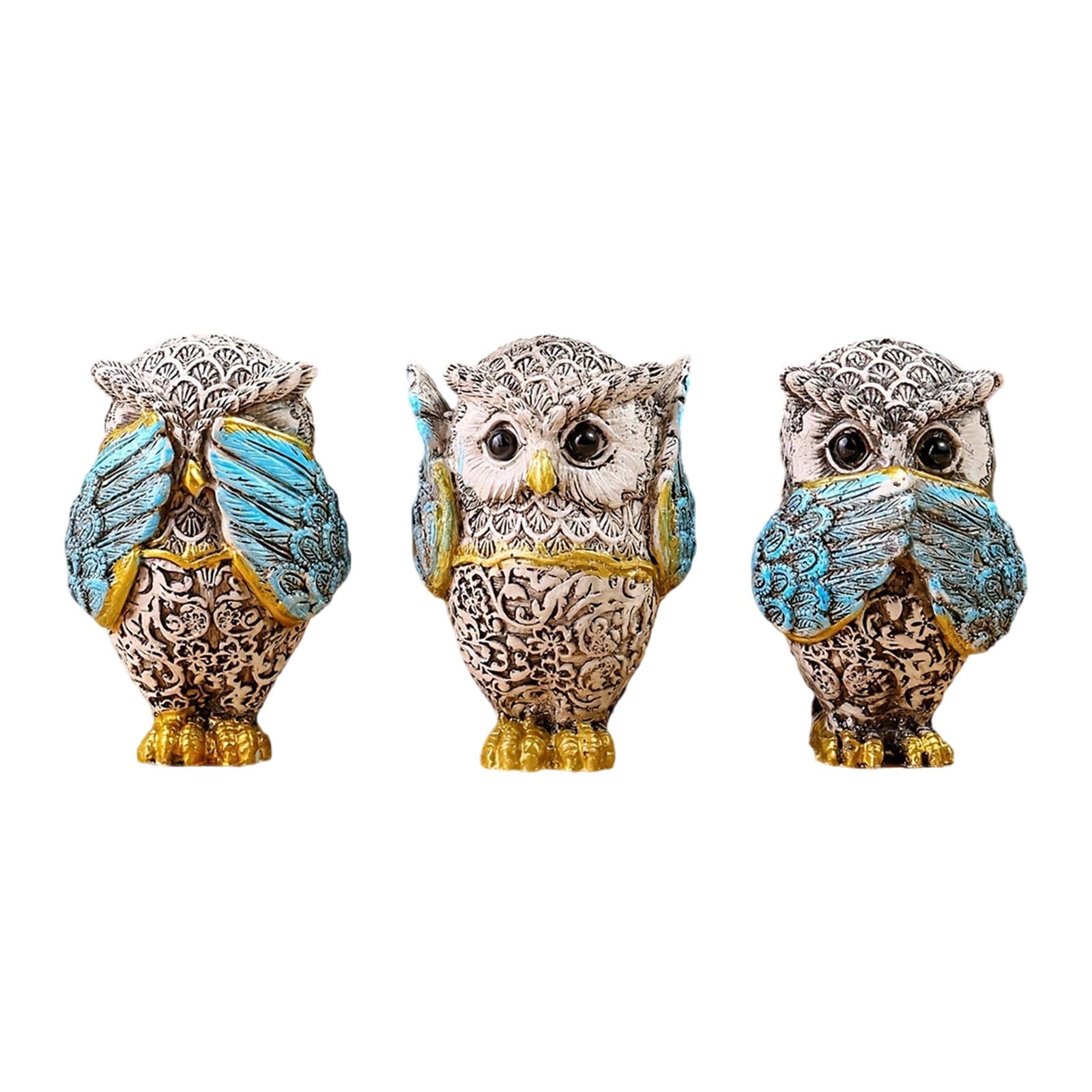 

Owl Decorations 3Pieces Hear No See No Speak No Animal Figures Resins Sculptures for Living Room Bedroom and Office синий