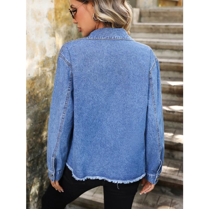 Women's European and American INS Loose Washed Blue Denim Shirt Jacket