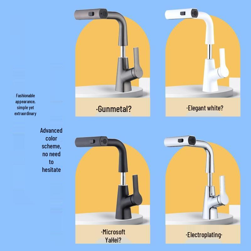 White Pull-Out Faucet Washbasin with Hot & Cold Single Hole Vanity Countertop