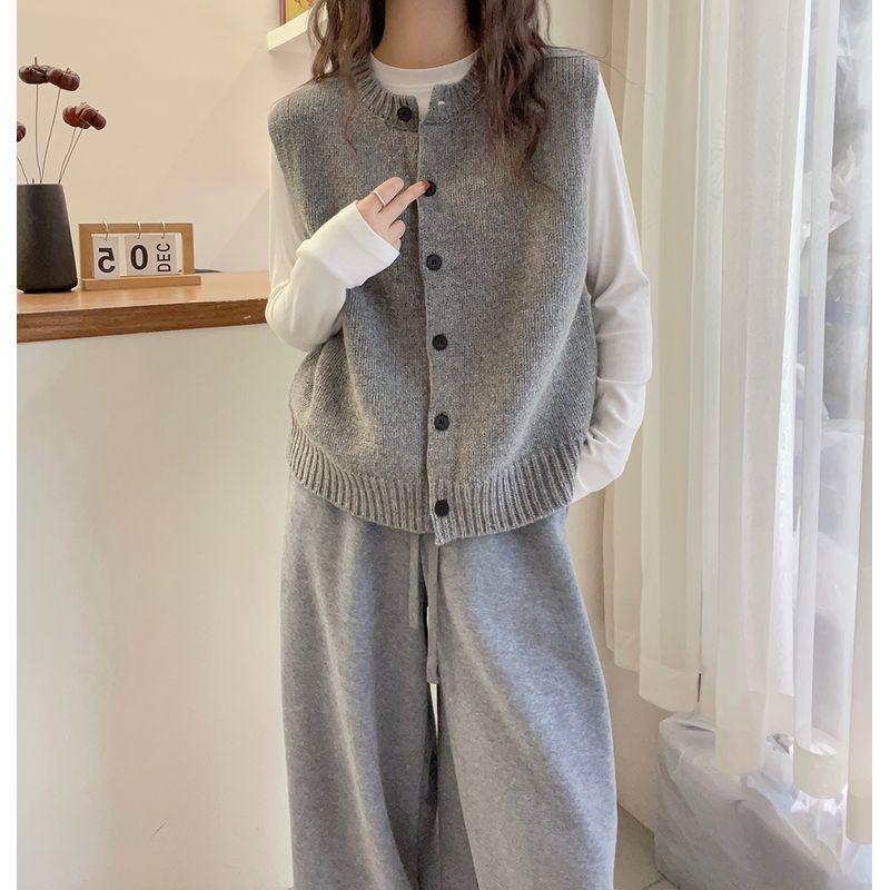 

Простой и элегантный ~ Ретро кашемировый свитер-жилет Женский многослойный с круглым вырезом Кардиган свитер Жилет Топ без рукавов Мода Grey S