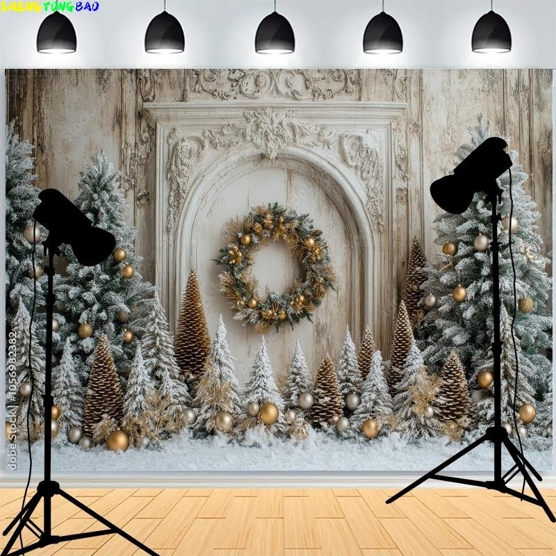 Fireplace Christmas Day Wreach Window Photography Backdrops New Year Living Room Portrait Holiday Party Photo Background DD-17