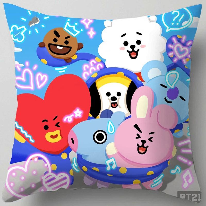 Cartoon Bt21 Cushion Cover Decorative Soft Pillow Case Sofa Car Protector Throw