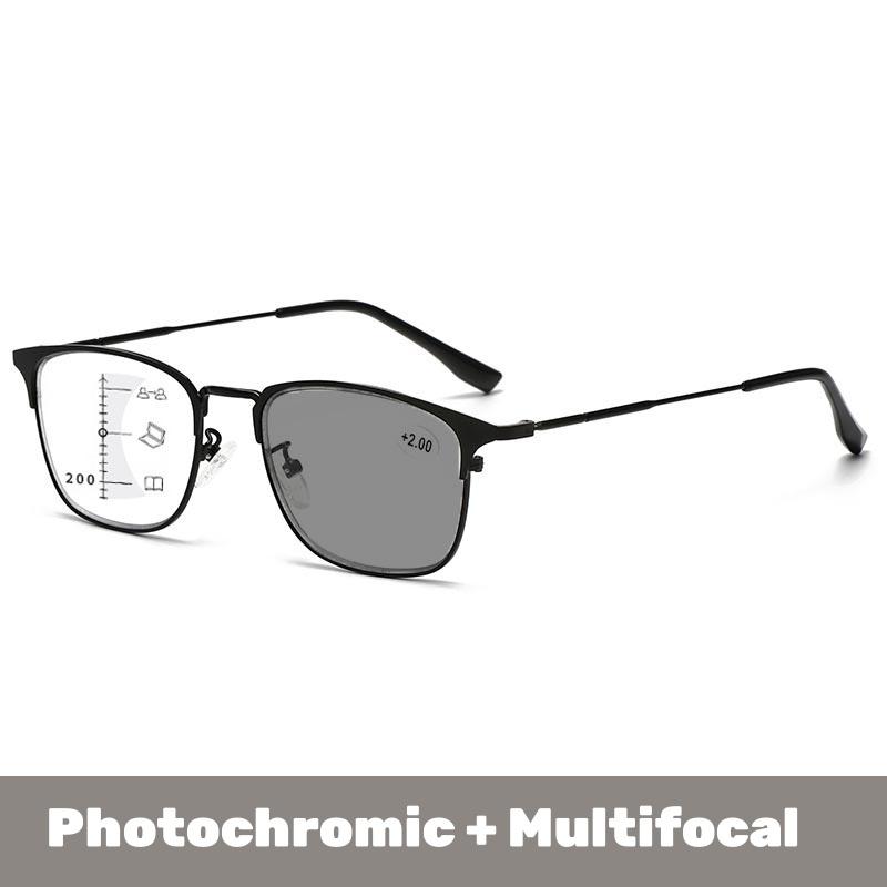 Unisex Metal Square Photochromic Multifocal  Reading Glasses Women Men Luxury Anti Blue Light Hyperopia Eyewear with Diopter