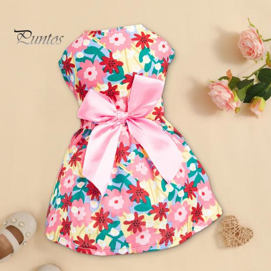 Lindo adorável vestido de princesa para cachorro com estampa floral e laço para filhotes de cachorro e uso diário