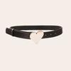 Women'S Accessories Heart Board Buckle Button Head Retro Metal Cowhide Belt Belt