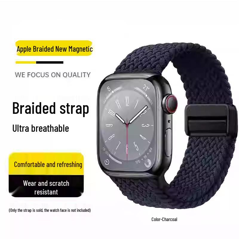Kompatibles elastisches geflochtenes Magnetarmband aus Nylon für Apple Watch 4, 5, 6 & iWatch 7, 8, 9