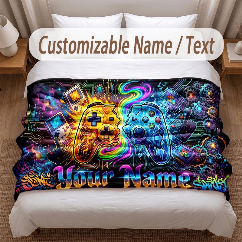 Fantasy Adventure Theme Soft Blanket Personalized Custom Name Text Print Warm Blanket Home Sofa Bedroom Decor