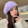 Striped Beret Autumn and Winter Hat Women's Big Head Circumference Fleece Warm Beret Fashion Versatile Painter Hat